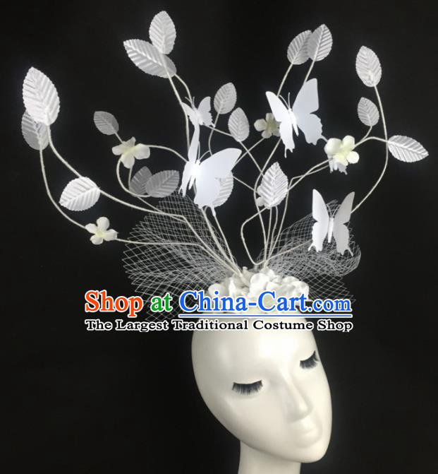Top Grade Halloween Catwalks Headdress Brazilian Carnival White Leaf Butterfly Hair Accessories for Women