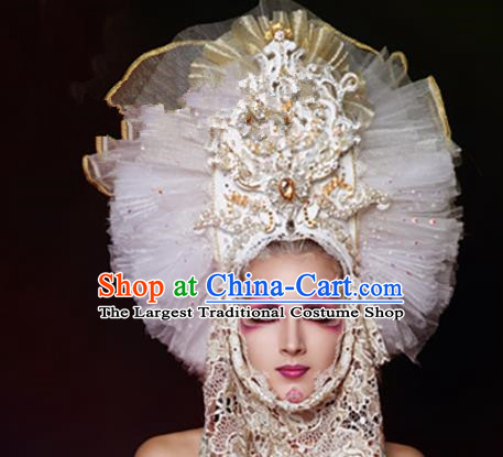 Top Grade Halloween Catwalks Hair Accessories Baroque Bride White Veil Headwear for Women