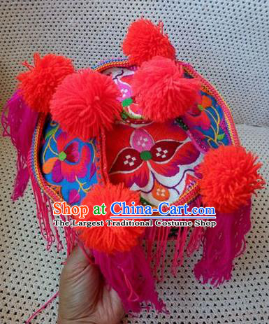Chinese Traditional National Accessories Ethnic Embroidered Rosy Hat for Kids