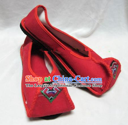 Asian Chinese Traditional Hanfu Shoes Red Canvas Shoes Embroidered Shoes for Women