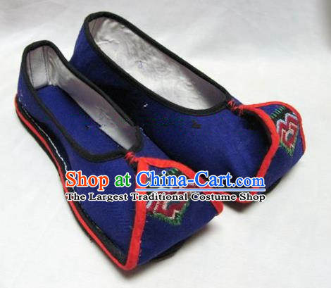Asian Chinese Traditional Hanfu Shoes Blue Canvas Shoes Embroidered Shoes for Women