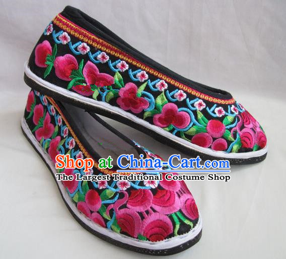 Asian Chinese Traditional Hanfu Shoes Ethnic Black Embroidered Shoes for Women
