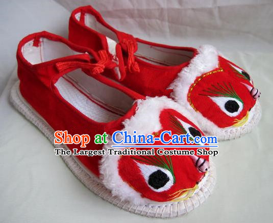 Asian Chinese Traditional Hanfu Shoes Ethnic Red Cloth Tiger Head Shoes for Women