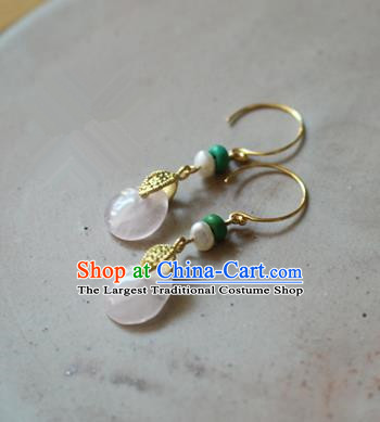 Asian Chinese Traditional Jewelry Accessories Ancient Hanfu Rose Quartz Earrings for Women