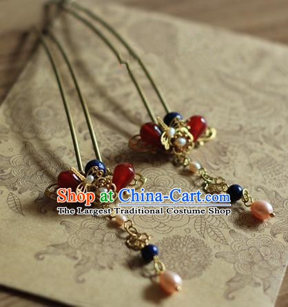 Asian Chinese Traditional Hanfu Pearls Hair Clip Ancient Palace Hairpins for Women