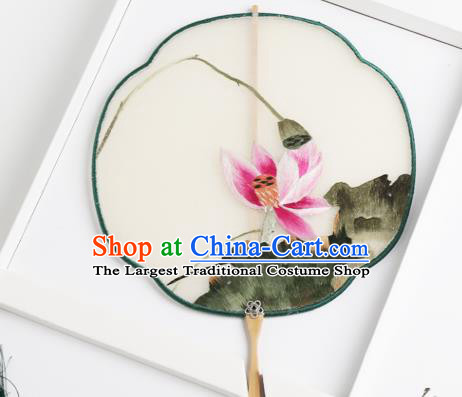 Traditional Chinese Crafts Palace Fans Silk Round Fans Ancient Princess Embroidered Pink Lotus Fan for Women
