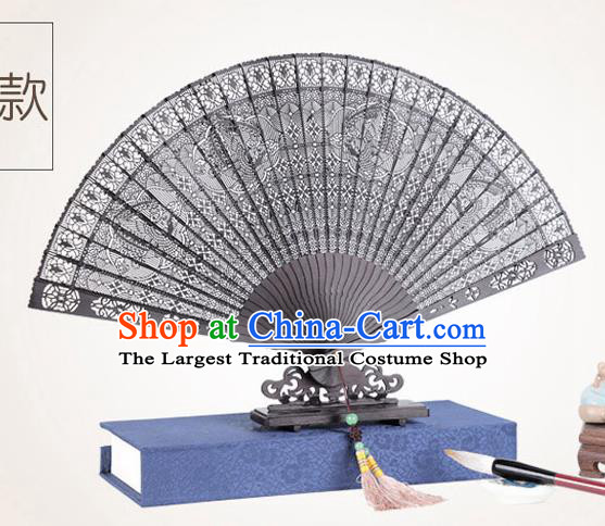 Chinese Traditional Crafts Sandalwood Folding Fans Pierced Phoenix Fans Accordion Fan
