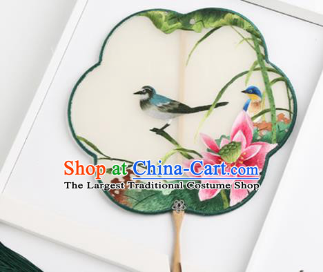 Traditional Chinese Crafts Palace Fans Round Fans Ancient Princess Embroidered Lotus Fan for Women