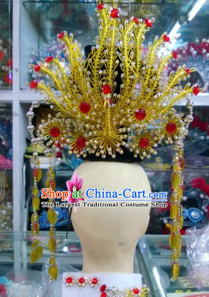 Chinese Classical Beijing Opera Princess Hair Accessories Traditional Ancient Golden Phoenix Coronet for Women