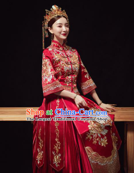 Traditional Chinese Wedding Costumes Embroidered Xiuhe Suits Ancient Bride Dress for Women