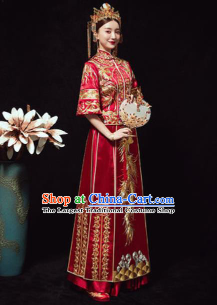 Traditional Chinese Wedding Embroidered Phoenix Costumes Xiuhe Suits Ancient Bride Dress for Women