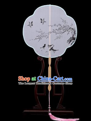 Traditional Chinese Crafts Palace Fans Hand Painting Wintersweet Fans Ancient White Silk Fan for Women