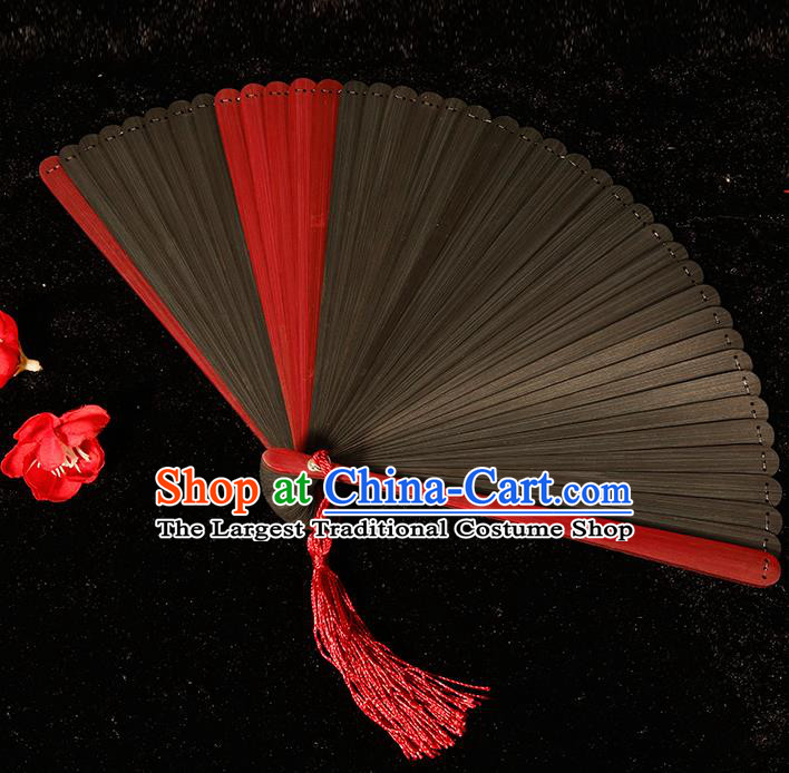 Chinese Traditional Crafts Black Bamboo Folding Fans Pierced Fans Accordion Fan