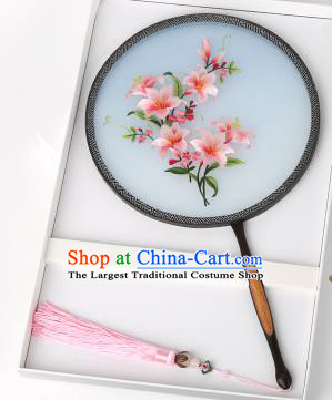 Chinese Traditional Palace Fans Embroidered Pink Flowers Fans Ancient Hanfu Silk Round Fan for Women
