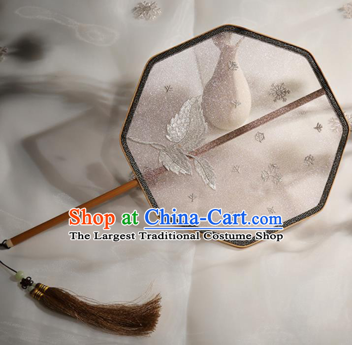 Chinese Traditional Palace Fans Hanfu Embroidered Leaf Fans Ancient Silk Fan for Women