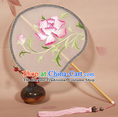 Chinese Ancient Princess Palace Fan Traditional Embroidered Pink Peony Hanfu Silk Fans for Women