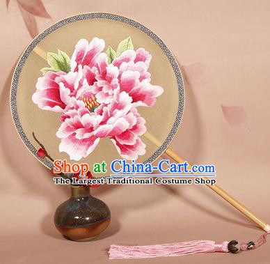 Chinese Ancient Princess Palace Fan Traditional Embroidered Peony Hanfu Silk Fans for Women