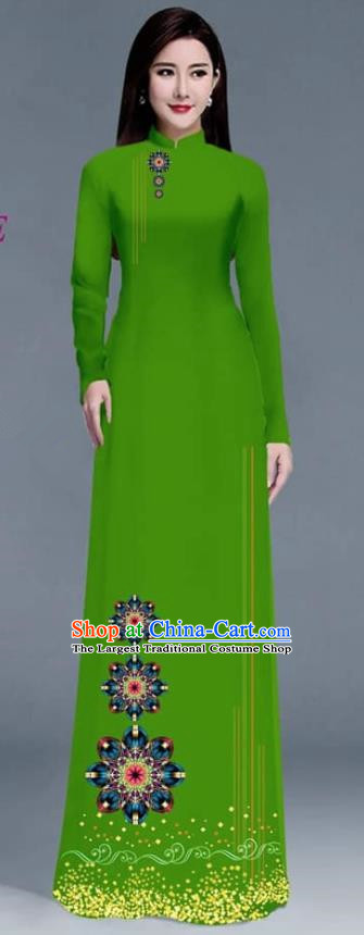 Asian Traditional Vietnam Ao Dai Costume Vietnamese Bride Green Cheongsam for Women