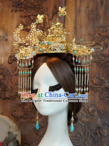 Chinese Ancient Hair Jewelry Accessories Queen Phoenix Coronet Tassel Hairpins Headdress for Women