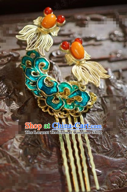 Chinese Ancient Wedding Hair Jewelry Accessories Blueing Hair Comb Hairpins for Women