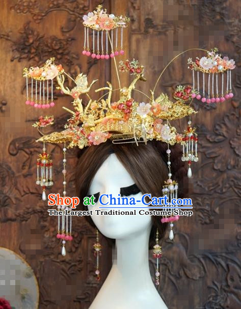 Chinese Ancient Wedding Queen Tassel Phoenix Coronet Hair Jewelry Accessories Hairpins for Women