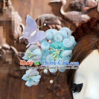 Chinese Ancient Wedding Queen Hair Jewelry Accessories Blue Chrysanthemum Hairpins for Women