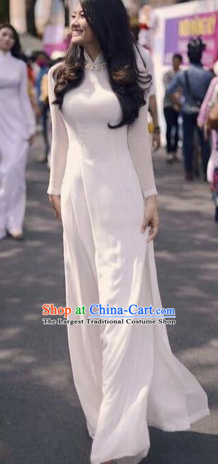 Vietnam Traditional Female Costume Vietnamese Bride White Ao Dai Qipao Dress Cheongsam for Women