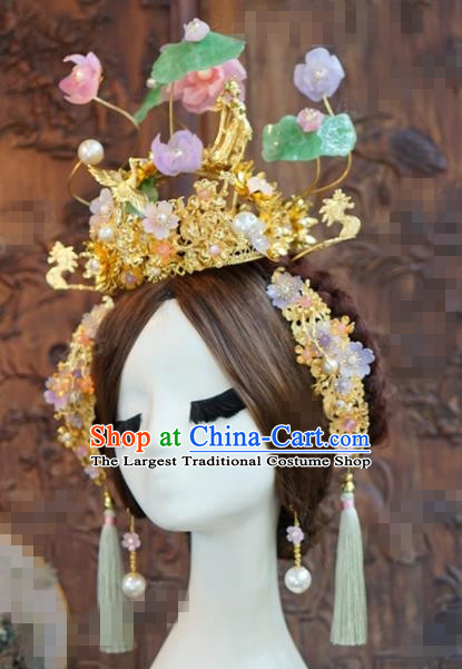 Chinese Ancient Wedding Hair Accessories Lotus Phoenix Coronet Palace Queen Hairpins for Women