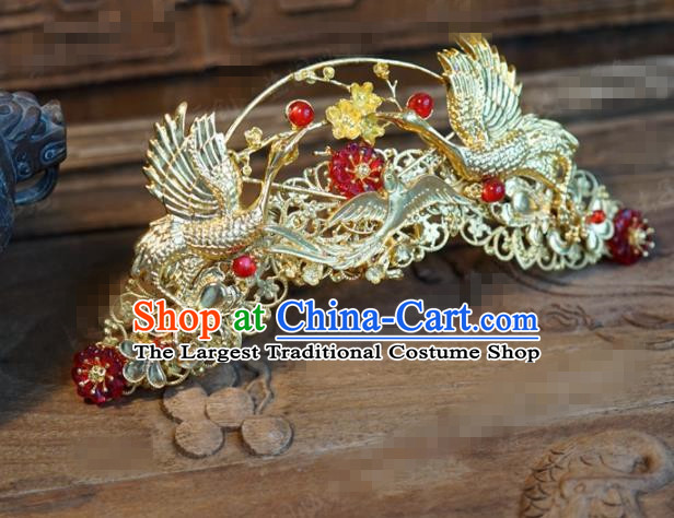 Chinese Ancient Wedding Queen Hair Jewelry Accessories Palace Crane Hair Crown Hairpins for Women