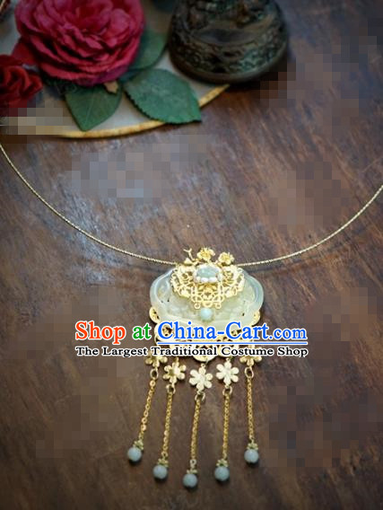 Chinese Traditional Wedding Hanfu Golden Tassel Jade Necklace Ancient Bride Palace Jewelry Accessories for Women