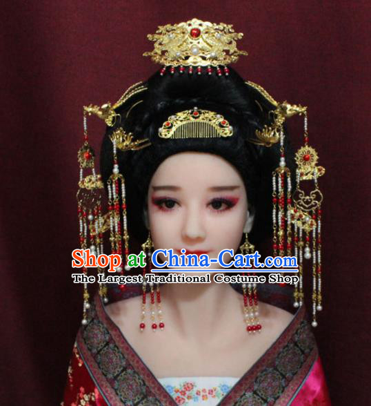 Chinese Ancient Tang Dynasty Queen Hair Accessories Empress Phoenix Coronet Hairpins Complete Set for Women