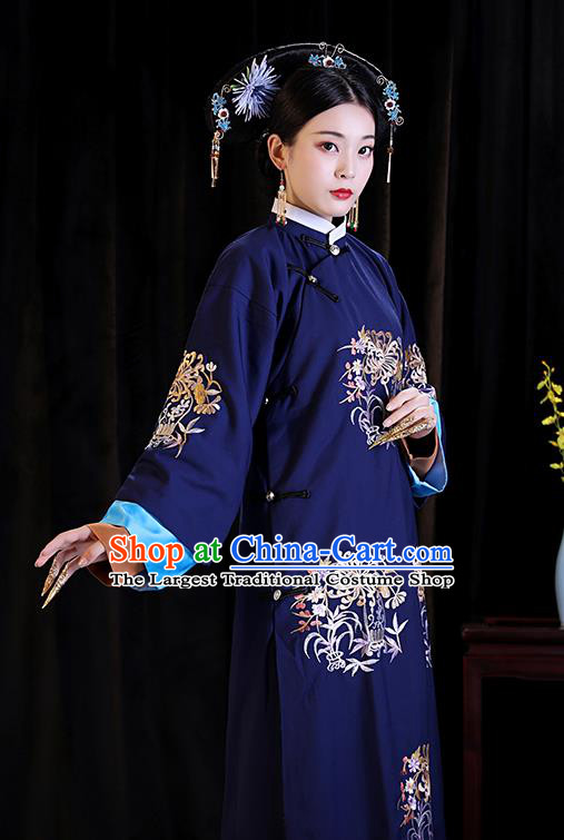 Chinese Ancient Drama Palace Queen Clothing Qing Dynasty Manchu Empress Embroidered Costumes and Headpiece for Women