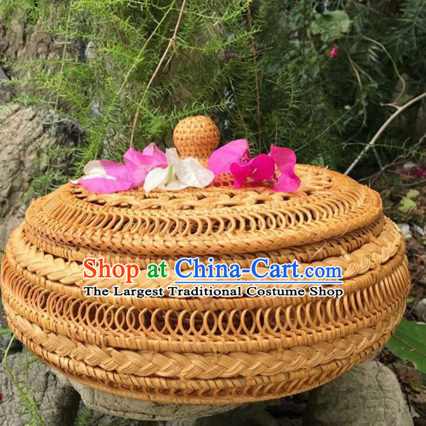 Asian Vietnamese Traditional Craft Rattan Basket Artware Straw Plaited Paper Box