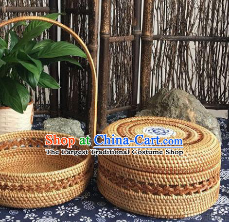 Asian Vietnamese Traditional Craft Rattan Cabas Basket Straw Plaited Food Box