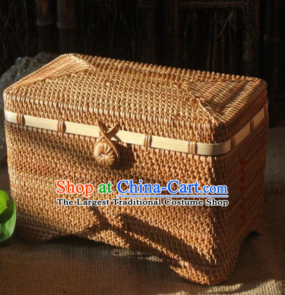 Asian Vietnamese Traditional Craft Rattan Box Straw Plaited Storage Box