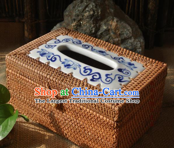Asian Vietnamese Traditional Craft Rattan Containing Box Straw Plaited Storage Box