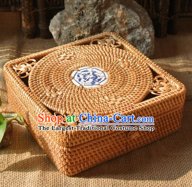 Asian Vietnamese Traditional Craft Rattan Tea Box Straw Plaited Storage Box