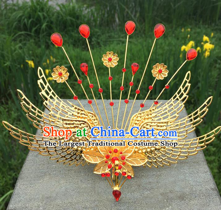 Chinese Ancient Tang Dynasty Queen Hair Accessories Golden Phoenix Hairpins for Women