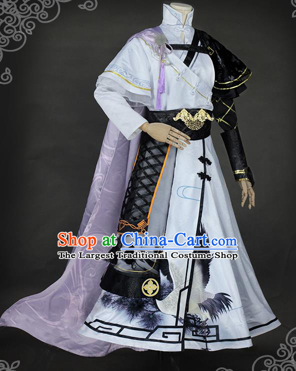 Chinese Traditional Cosplay Childe Knight White Costumes Ancient Swordsman Clothing for Men