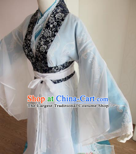 Chinese Traditional Cosplay Nobility Childe Costumes Ancient Swordsman Blue Clothing for Men