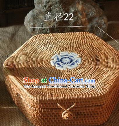 Asian Vietnamese Traditional Craft Rattan Artware Straw Plaited Storage Box
