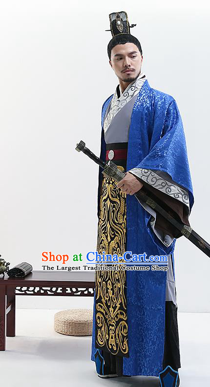 Chinese Ancient Drama King Swordsman Costume Traditional Qin Dynasty Emperor Costumes for Men