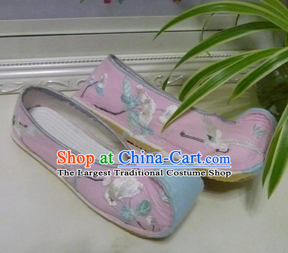 Chinese Traditional Hanfu Shoes Ancient Princess Pink Embroidered Shoes Handmade Shoes for Women