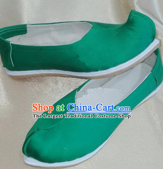 Chinese Traditional Hanfu Shoes Ancient Princess Green Satin Shoes Handmade Shoes for Women