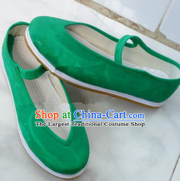 Chinese Traditional Hanfu Shoes Ancient Green Satin Embroidered Shoes Handmade Shoes for Women