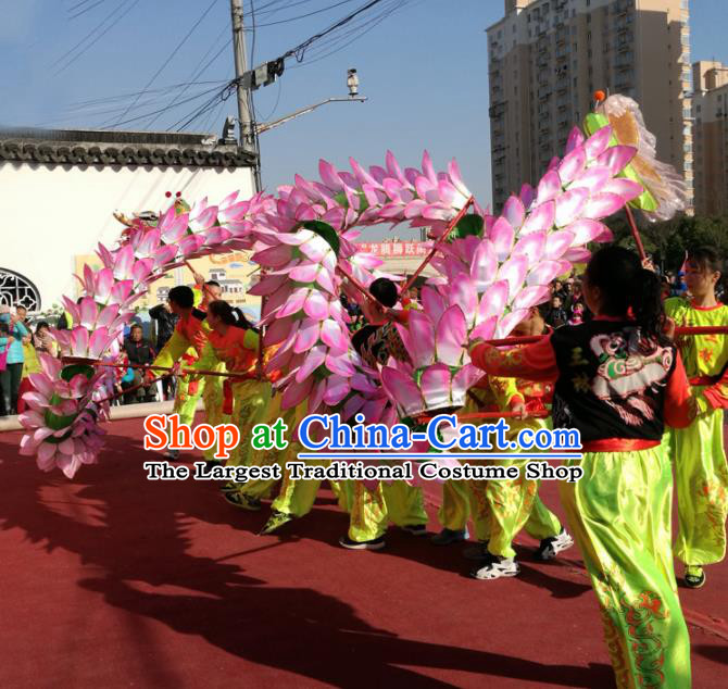 World Dragon Dance Competition Folk Dance Pink Lotus Dragon Head Chinese Traditional Dragon Dance Costumes Complete Set for Adult