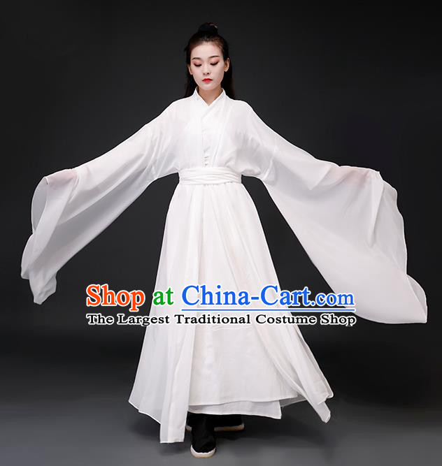 Chinese Ancient Drama Peri Goddess White Dress Traditional Jin Dynasty Swordswoman Costumes for Women