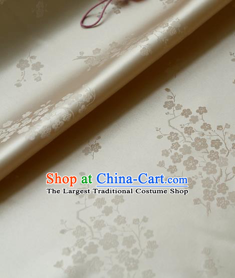 Traditional Asian Classical Wintersweet Pattern Cloth Drapery White Brocade Korean Hanbok Palace Satin Silk Fabric