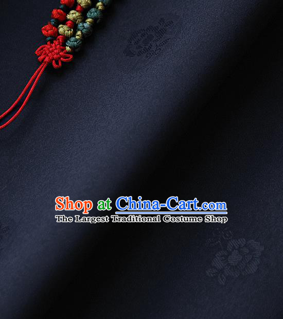 Traditional Asian Classical Pattern Navy Brocade Cloth Drapery Korean Hanbok Palace Satin Silk Fabric