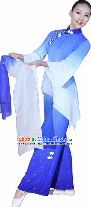 Chinese Traditional Folk Dance Yanko Dance Blue Clothing Classical Dance Costume for Women